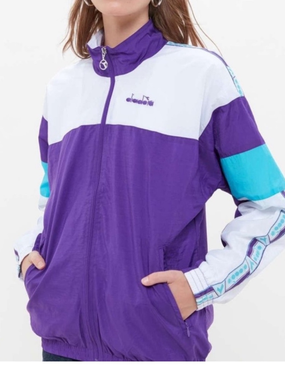 Diadora VTG Sz Small Purple Teal and White Colorblock Windbreaker Jacket